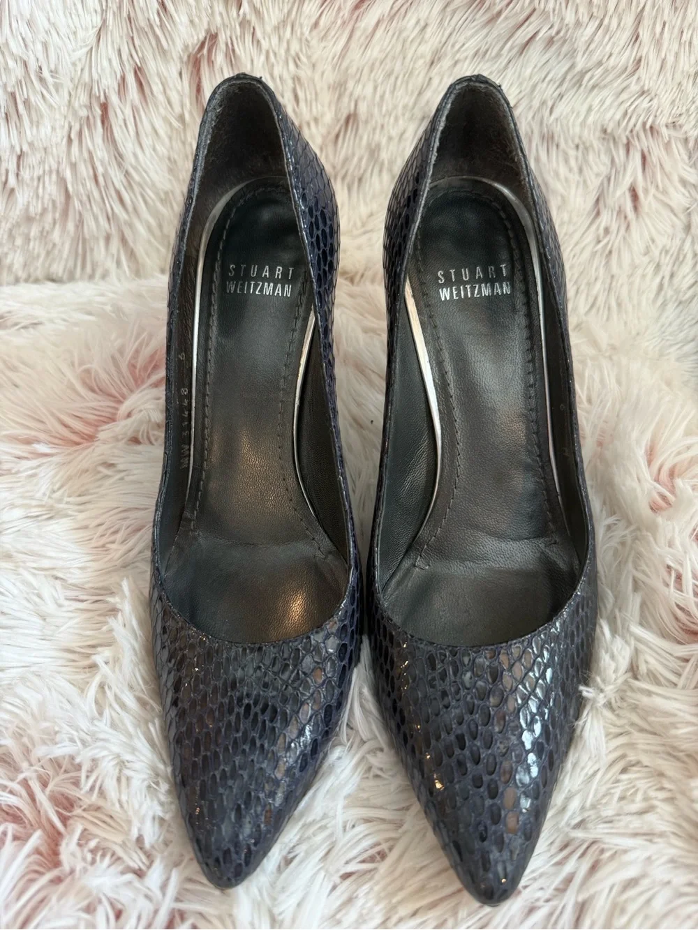 Stuart Weitzman Blue Snakeskin Pointed Toe Pumps - Picture 4 of 6